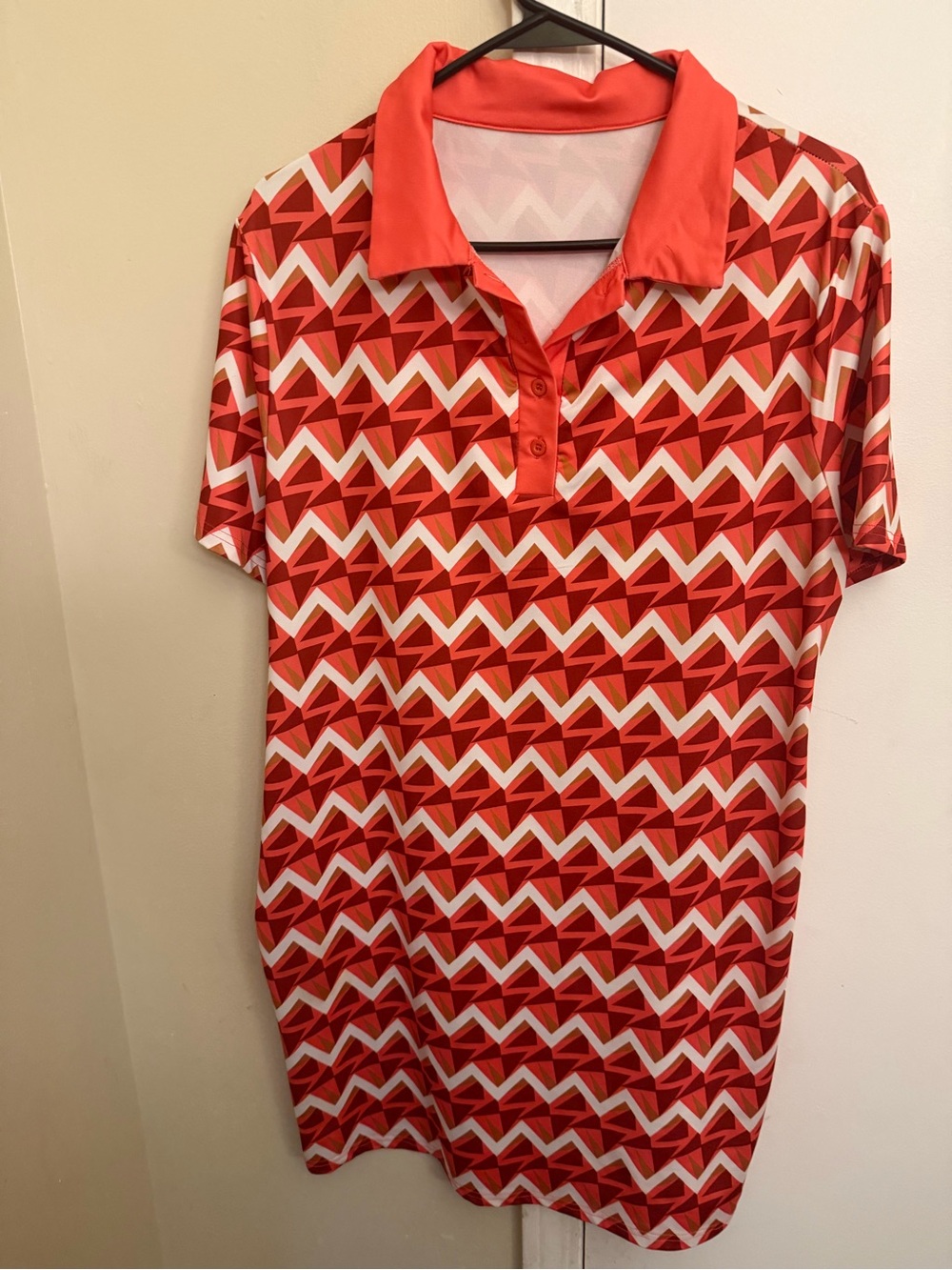 SHEIN Orange Geometric Polo Dress